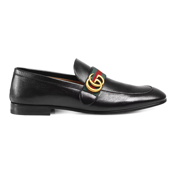 Gucci Men's Leather GG Web Loafers Black - Picture 2 of 3